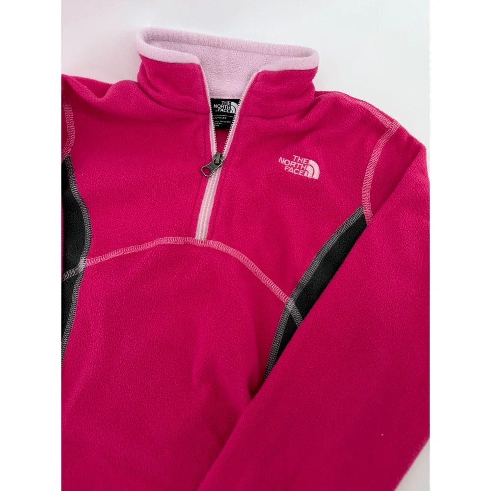 The North Face Girls Pink‎ Black Fleece 1/4 Zip Pullover Jacket Size M 10/12